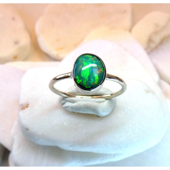 Natural Australian Opal Ring Sterling Silver Size 7 Green Opal 3 Ct - Picture 4 of 7